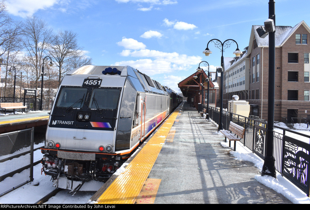  ALP-45A # 4551 pushes NJT Train # 5518 out of Somerville Station, enroute from Raritan to Newark Penn Station